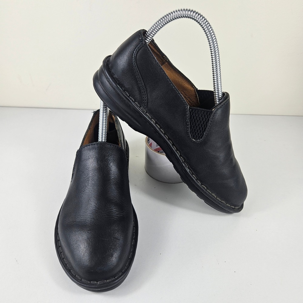 Born Womens 6 Black Leather Slip On Loafers Clogs Mules Shoes Handcrafted